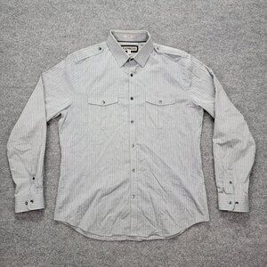 Express‎ Shirt Mens Large 16-16.5 Gray Striped Button Up Long Sleeve Preppy